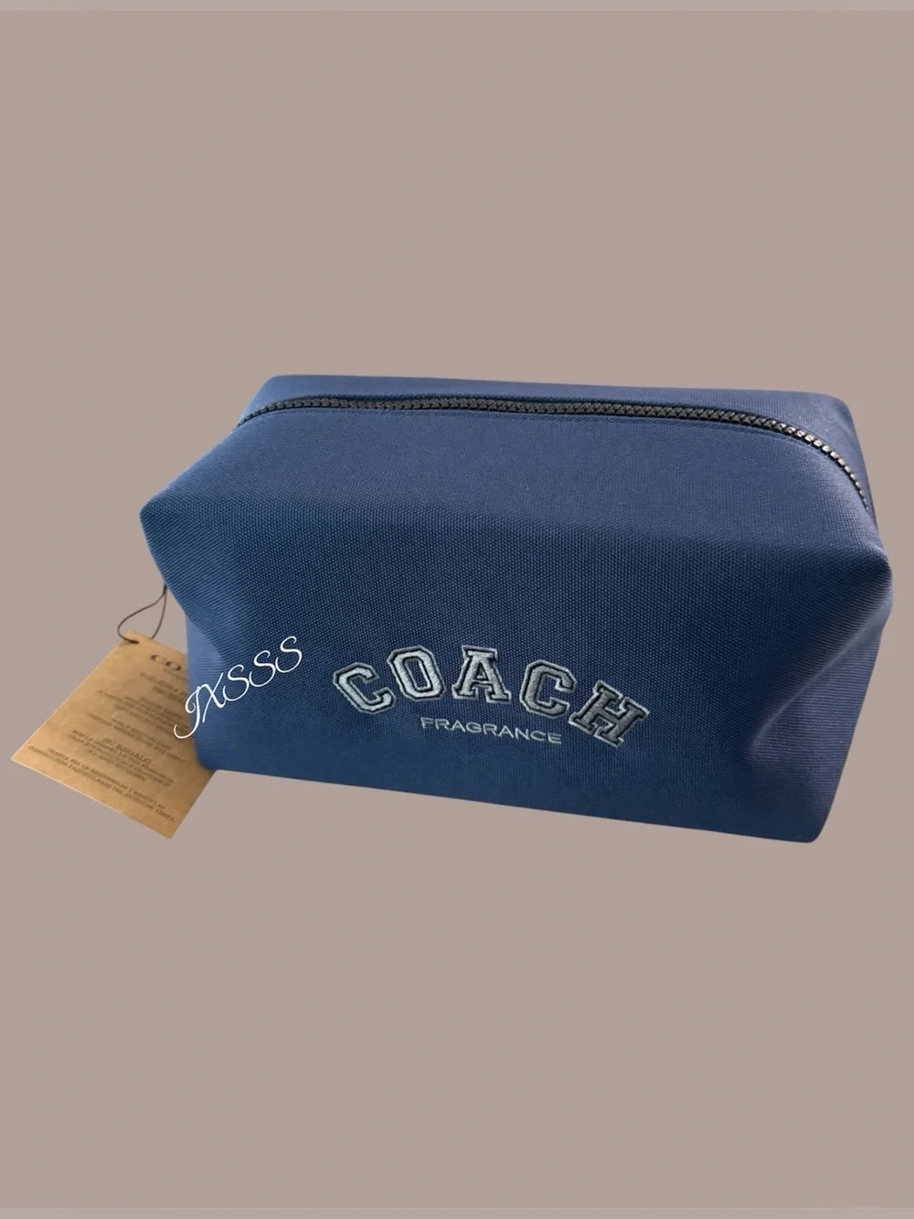 Navy-Blue Coach Beauty (Varsity-Print) Large Cosmetic-Toiletry Bag/Pouch